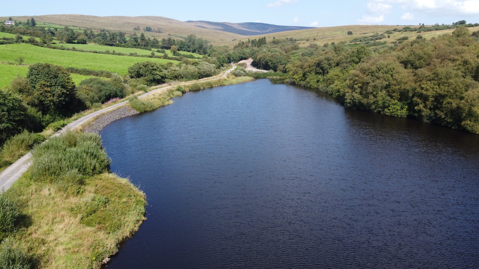 Aerial view of river valley and catchment topography
